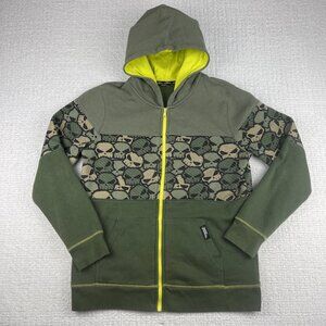 Vintage No Fear Y2K Hoodie Mens Skull Goth Graphic Full Zip Green (Read)